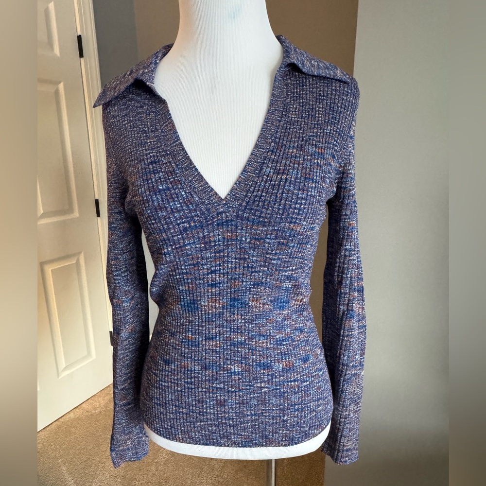 Veronica Beard V-Neck Sweater - Blue and Orange